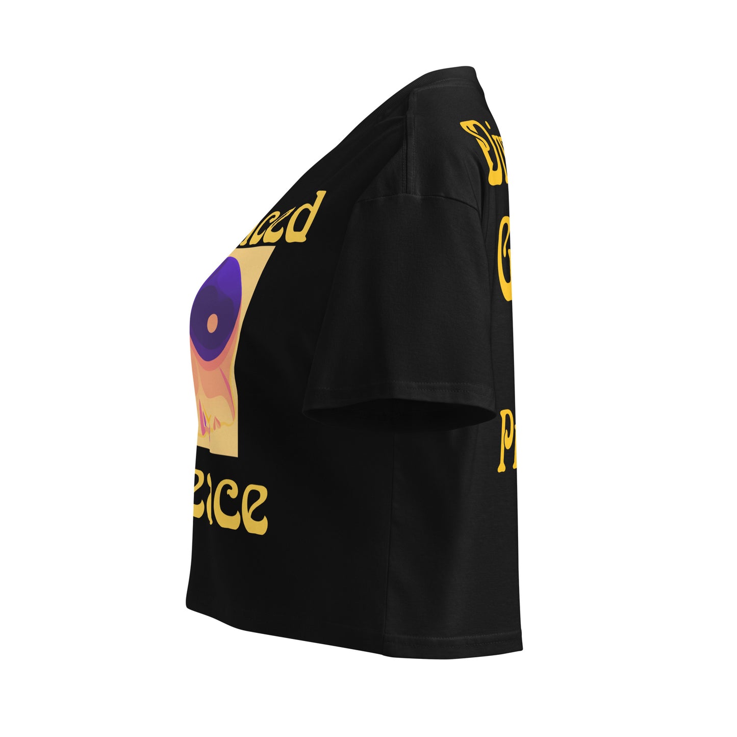 Balanced And At Peace – Divinely Guided And Protected Women's Crop Top in Black – left side view | JAMILLIAH'S WISDOM IS TIMELESS SHOP