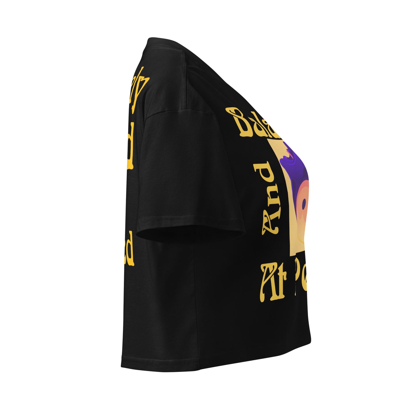 Balanced And At Peace – Divinely Guided And Protected Women's Crop Top in Black – right side view | JAMILLIAH'S WISDOM IS TIMELESS SHOP