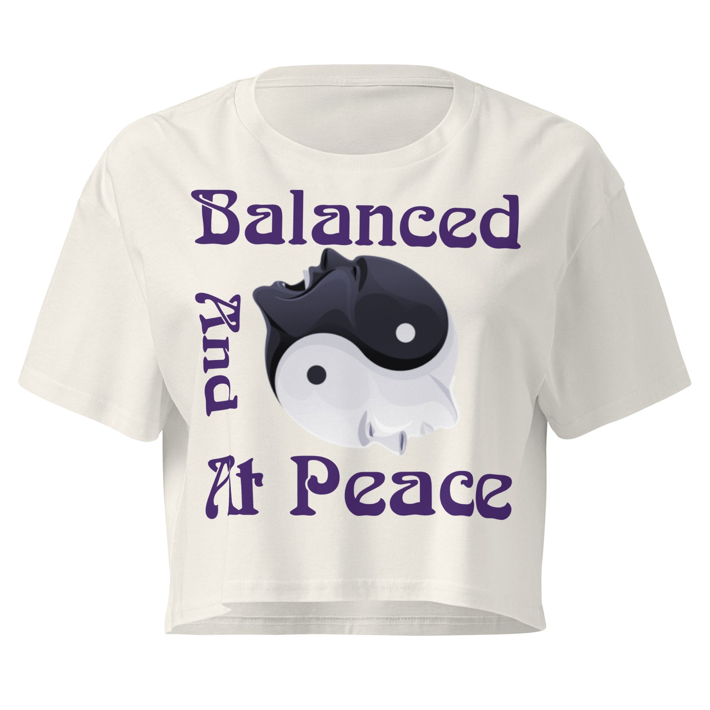 Balanced And At Peace women's crop top in Ecru – front view with original spiritual mantra by Jamilliah | JAMILLIAH'S WISDOM IS TIMELESS SHOP