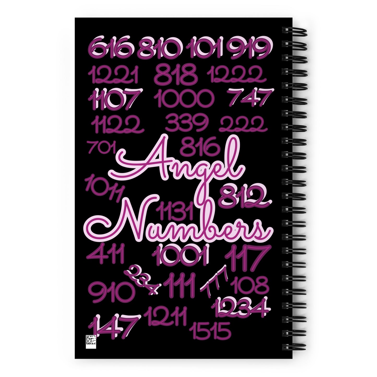 Divine Angel Numbers Journal back cover — angel numbers 616, 818, 1234 and more on black background, spiritual dotted notebook by Jamilliah, 5.5×8.5 inch | JAMILLIAH'S WISDOM IS TIMELESS SHOP