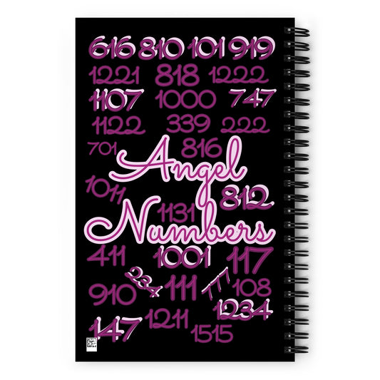 Divine Angel Numbers Journal back cover — angel numbers 616, 818, 1234 and more on black background, spiritual dotted notebook by Jamilliah, 5.5×8.5 inch | JAMILLIAH'S WISDOM IS TIMELESS SHOP