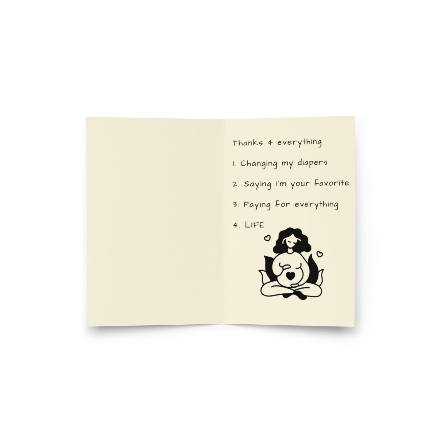 "Thanks 4 Everything" Mother's Day greeting card – 4×6 inside message view
