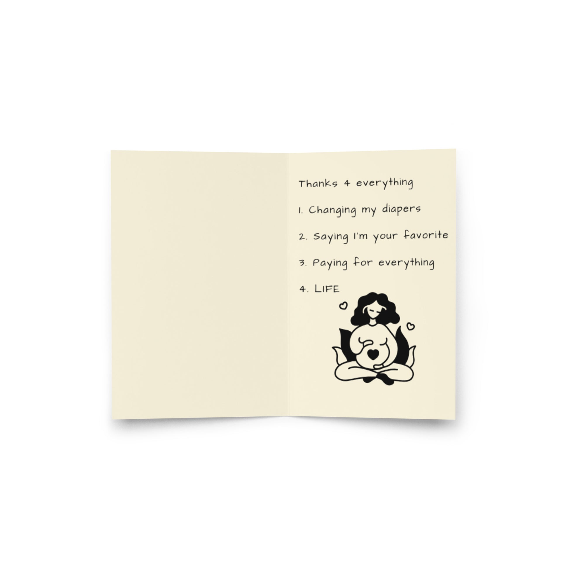 "Thanks 4 Everything" Mother's Day greeting card – 4×6 inside message view